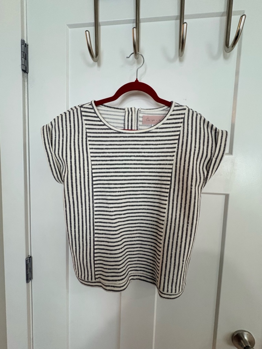 Anthropologie Black & White Striped Boxy Short Sleeve Top